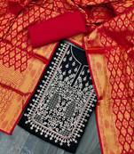 Black & Red Jam Silk Women's Unstitched Dress Material