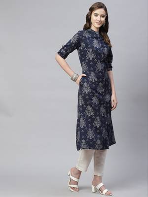 Navy-blue printed cotton ethnic-kurtis 3