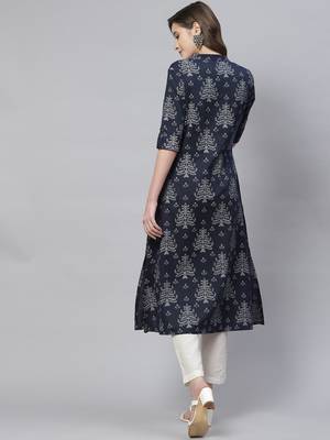 Navy-blue printed cotton ethnic-kurtis 4