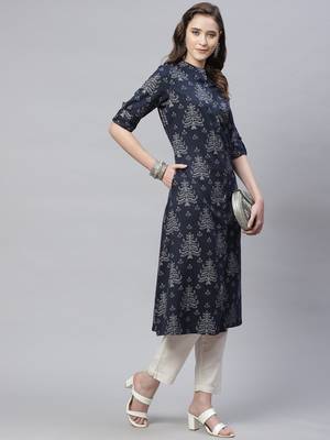 Navy-blue printed cotton ethnic-kurtis 5