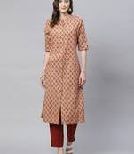 Peach printed cotton ethnic-kurtis