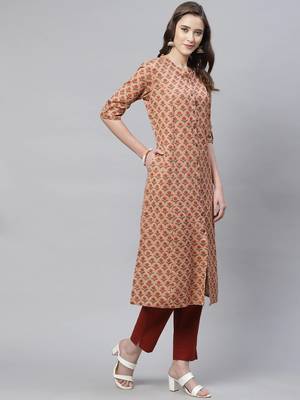 Peach printed cotton ethnic-kurtis 3
