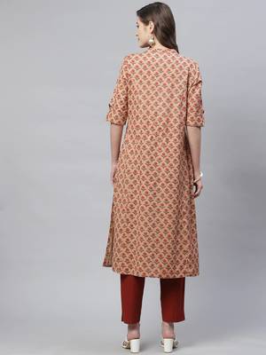 Peach printed cotton ethnic-kurtis 4