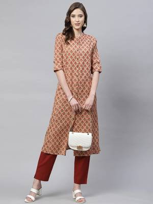 Peach printed cotton ethnic-kurtis 5