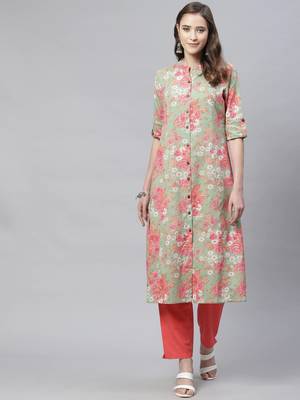 Green printed cotton ethnic-kurtis 1