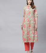 Green printed cotton ethnic-kurtis