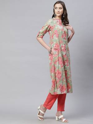 Green printed cotton ethnic-kurtis 3