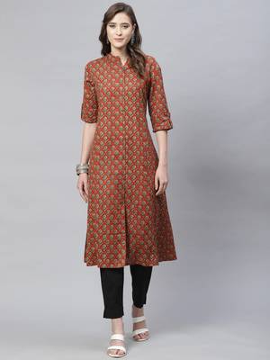 Maroon printed cotton ethnic-kurtis 1