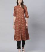 Maroon printed cotton ethnic-kurtis