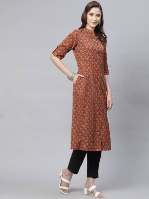 Maroon printed cotton ethnic-kurtis 3