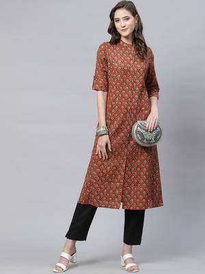 Maroon printed cotton ethnic-kurtis 5