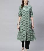 Green printed cotton ethnic-kurtis