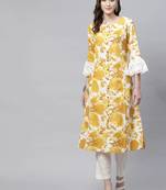 Mustard printed cotton ethnic-kurtis