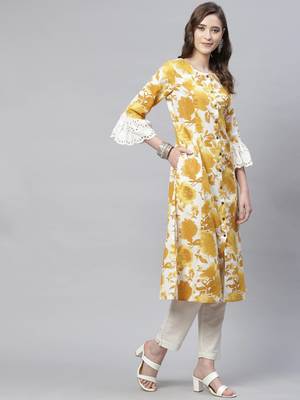 Mustard printed cotton ethnic-kurtis 3