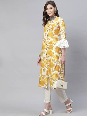 Mustard printed cotton ethnic-kurtis 5