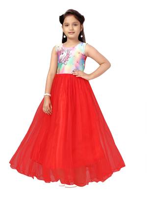 Red printed polyester kids-girl-gowns 1