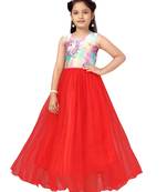 Red printed polyester kids-girl-gowns