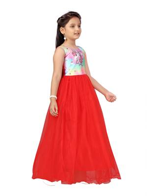 Red printed polyester kids-girl-gowns 2