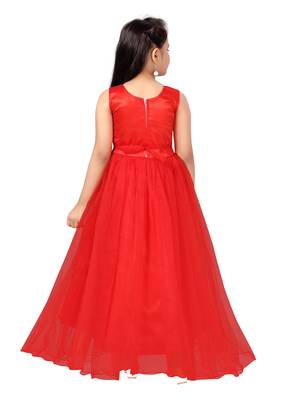 Red printed polyester kids-girl-gowns 4