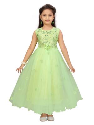 Green woven net kids-girl-gowns 1
