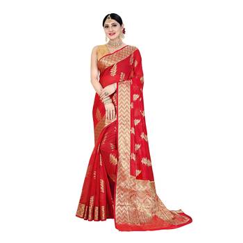 Red woven organza saree with blouse 1