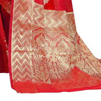 Red woven organza saree with blouse 4
