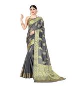 Grey woven organza saree with blouse