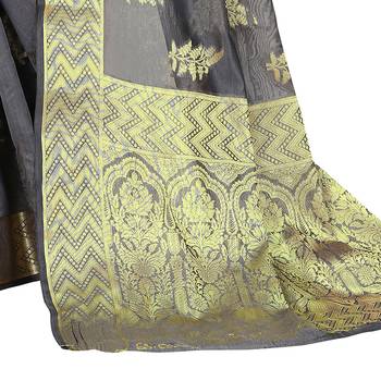 Grey woven organza saree with blouse 4