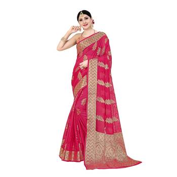 Pink woven organza saree with blouse 1