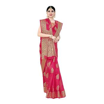 Pink woven organza saree with blouse 2
