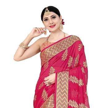 Pink woven organza saree with blouse 3