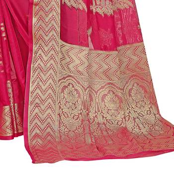 Pink woven organza saree with blouse 4
