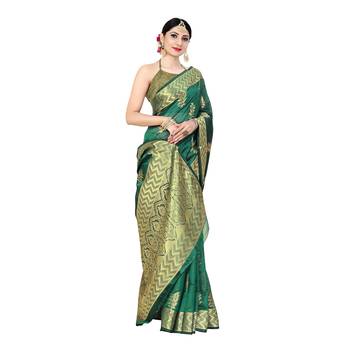 Green woven organza saree with blouse 2