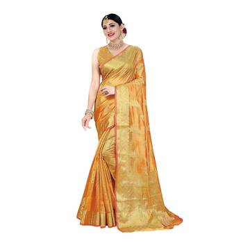 Yellow woven organza saree with blouse 1
