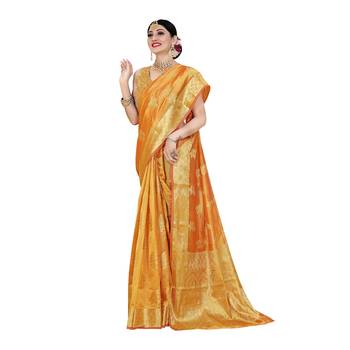 Yellow woven organza saree with blouse 2