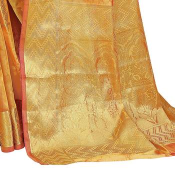 Yellow woven organza saree with blouse 4