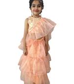 Aglare Peach  Oraganza saree with Peach  Frill blouse ready to wear.fully stitched
