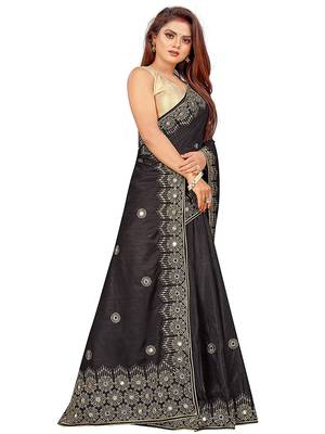 Black embroidered silk saree with blouse 4