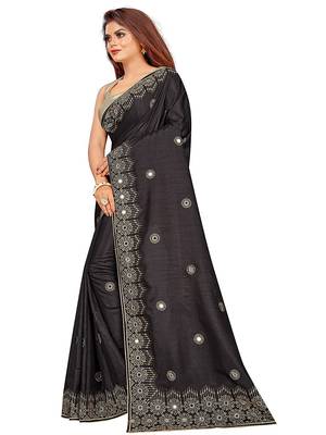 Black embroidered silk saree with blouse 5