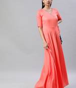 Peach printed viscose rayon maxi-dresses