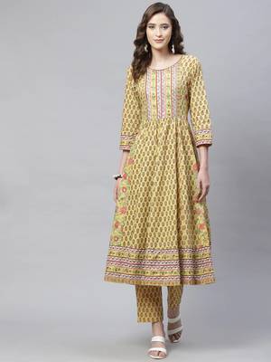 Yellow sequins cotton salwar 1