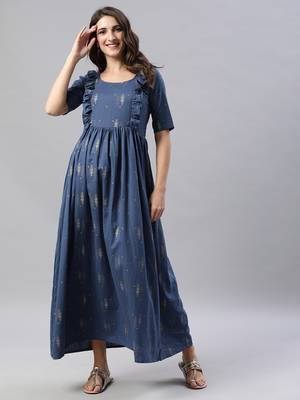 Blue printed cotton maxi-dresses 1