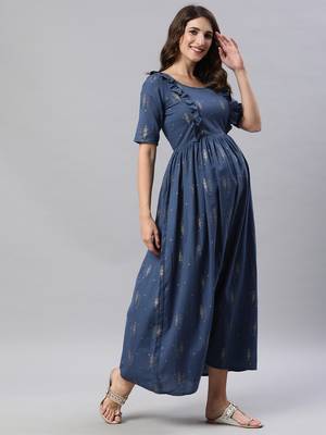 Blue printed cotton maxi-dresses 2