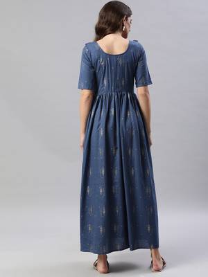 Blue printed cotton maxi-dresses 3