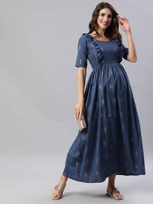 Blue printed cotton maxi-dresses 4