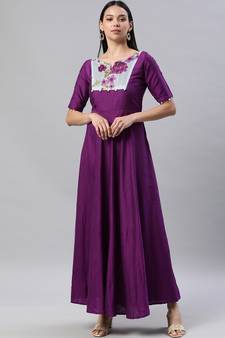 Violet plain cotton maxi-dresses