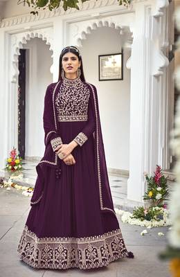 Purple embroidered faux georgette salwar 1