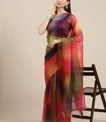 Multicolor Printed Organza Saree With Blouse