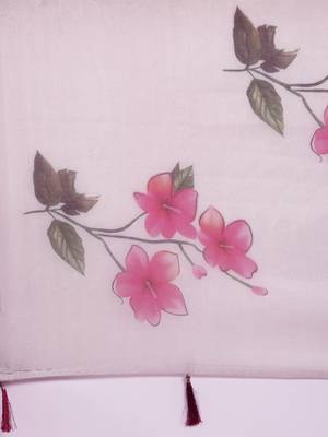 White Printed Organza Saree With Blouse 4
