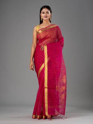 Pink hand woven silk saree with blouse 1
